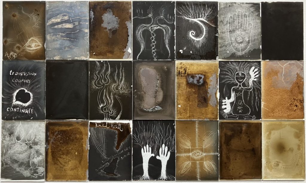Chiraz Chouchane, <i>Codex 21-22</i>, 2025. Negative plates, etching and drawing, variable dimensions. Courtesy of the artist.